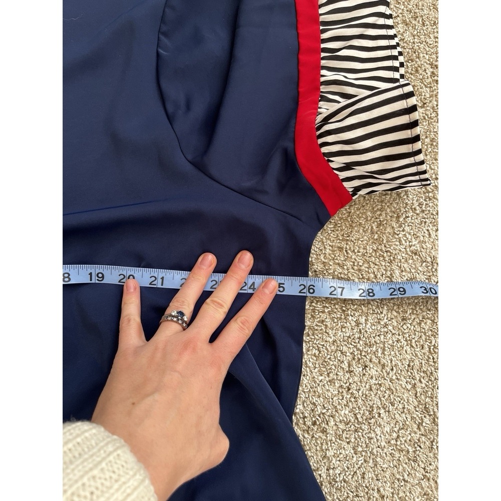 Women's Navy Blue Ruffle Striped Sleeve Mini Sun Dress‎ V Neck Plus Size 4 XL - Picture 7 of 8